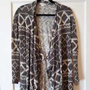 2/$20 Xhilaration womens lightweight grey white Aztec print waterfall cardigan